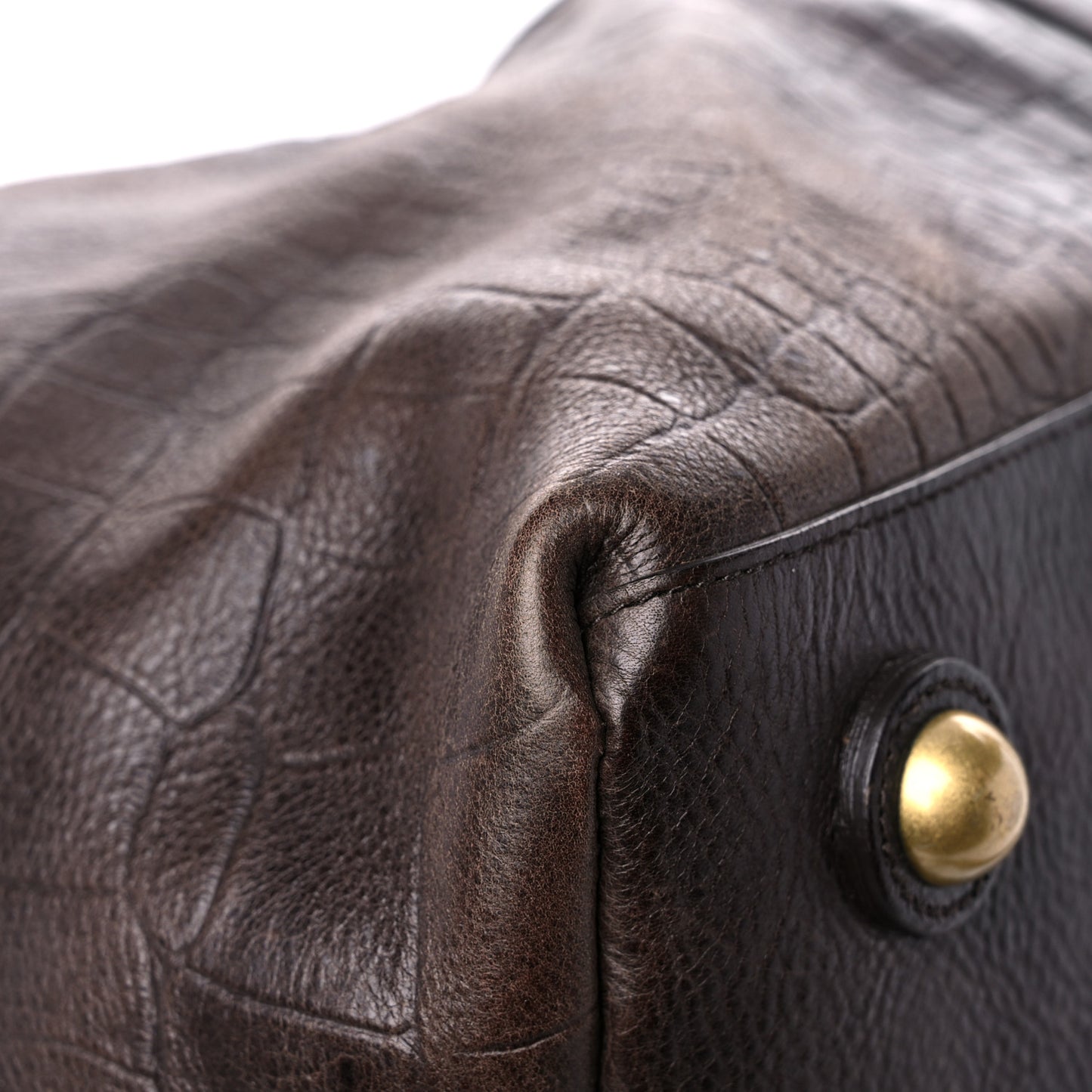 Calfskin Crocodile Embossed Duffle Bag Brown