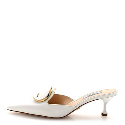 Prada Saffiano Logo Pointed Toe 50mm Mules 36 White 1 of 9