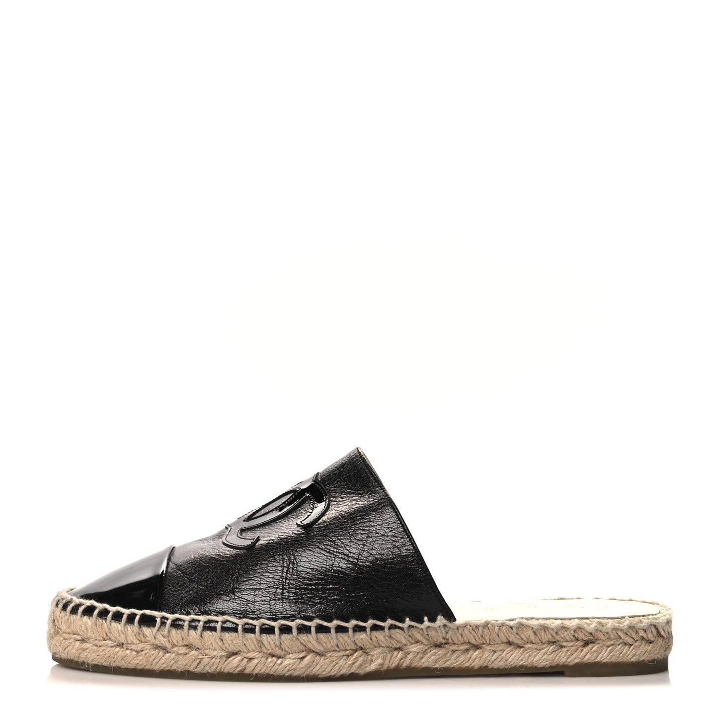 Goatskin Patent CC Espadrille Mules 40 Black