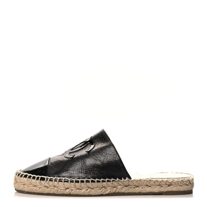 Chanel Goatskin Patent CC Espadrille Mules 40 Black 1 of 9