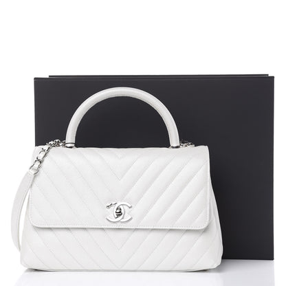 Chanel Iridescent Caviar Chevron Quilted Small Coco Handle Flap White 10 of 10