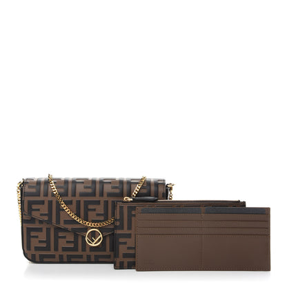 Fendi Vitello Soft F is Fendi Bi-Color FF 1974 Embossed Envelope Wallet On Chain with Pouches Maya Black 1 of 10