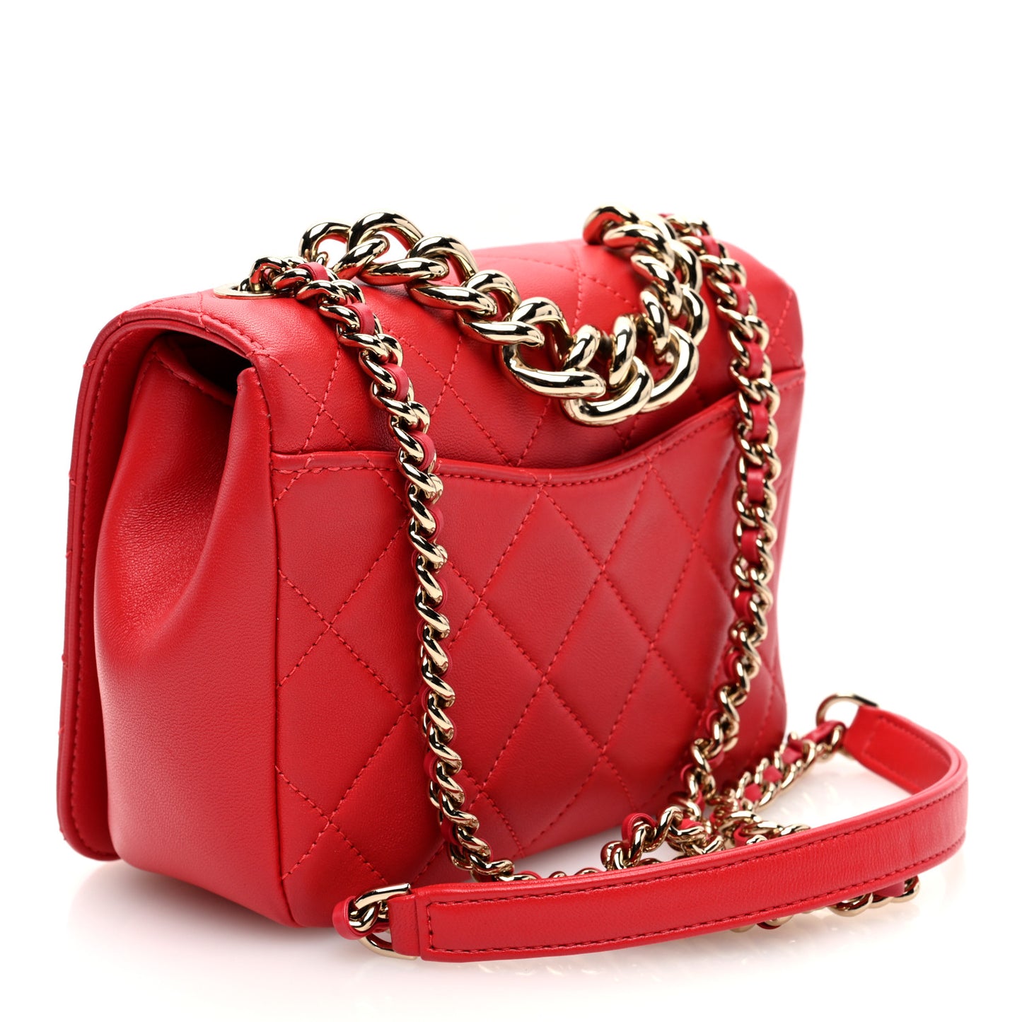Lambskin Quilted Studded Beauty Begins Flap Red