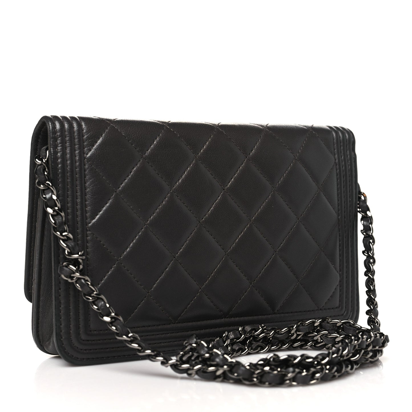 Lambskin Quilted Boy Wallet On Chain WOC Dark Grey