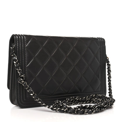Chanel Lambskin Quilted Boy Wallet On Chain WOC Dark Grey 3 of 14