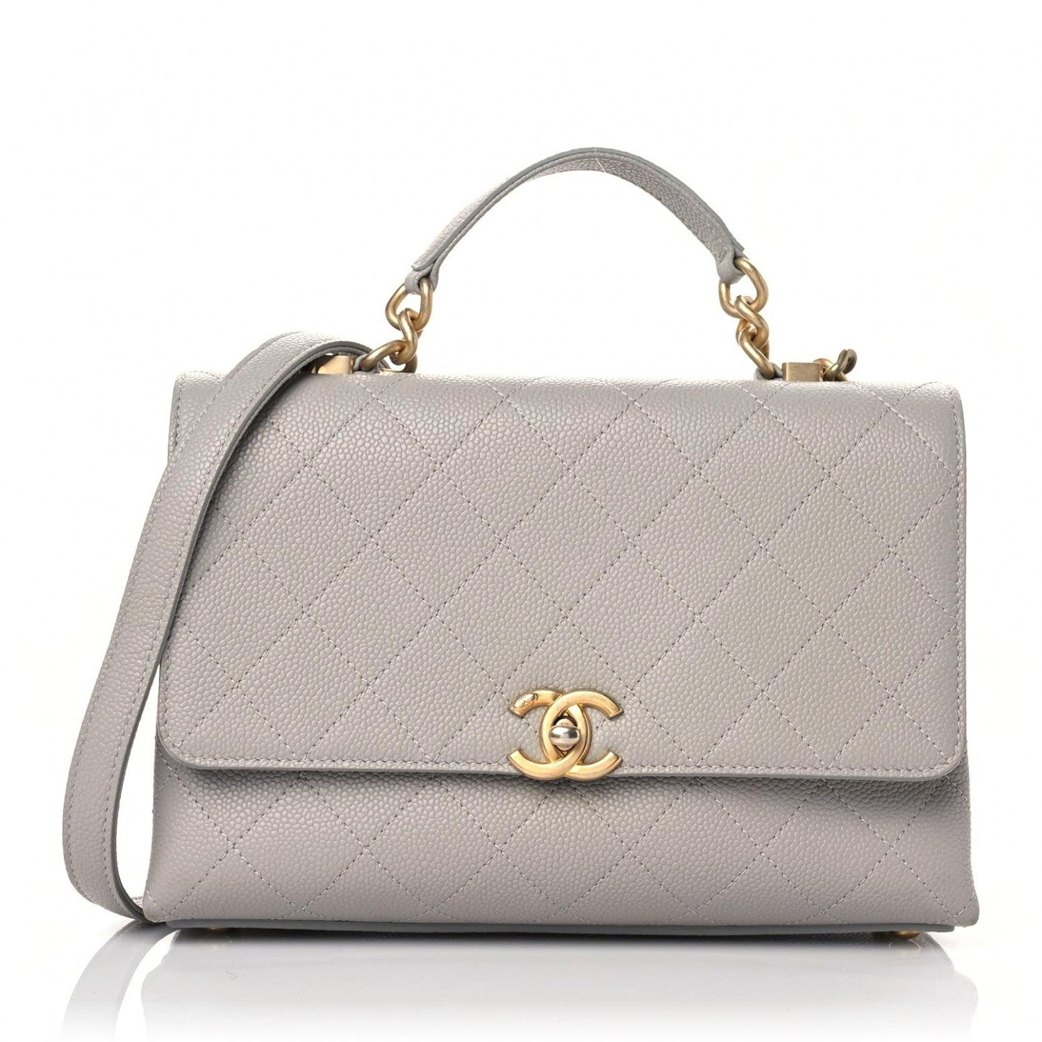 Chanel Grained Calfskin Small Stitched Flap Grey 1 of 11