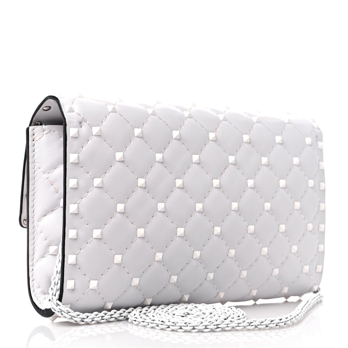 Lambskin Free Rockstud Spike Wallet on Chain Optic White
