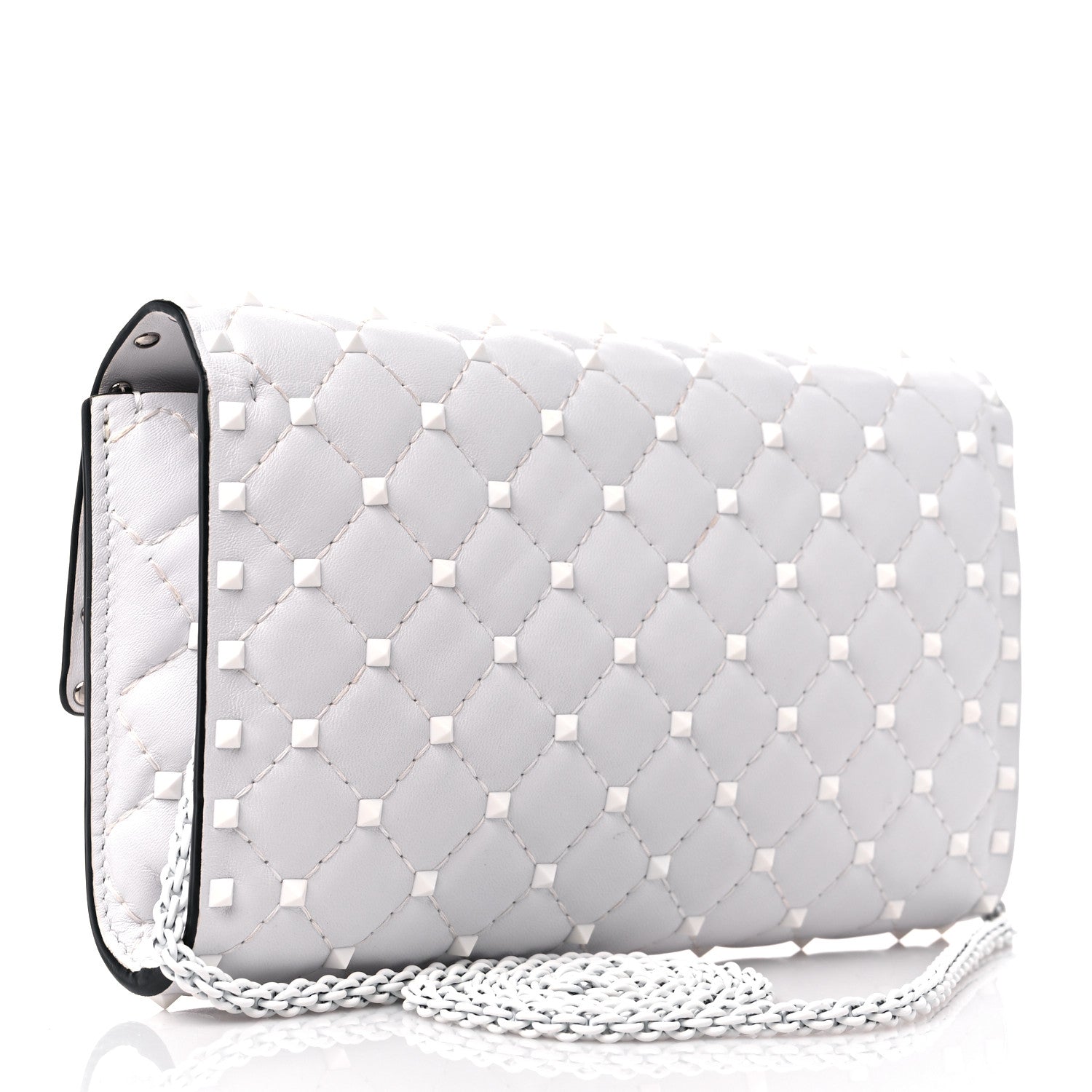 Valentino Garavani Lambskin Free Rockstud Spike Wallet on Chain Optic White 3 of 14