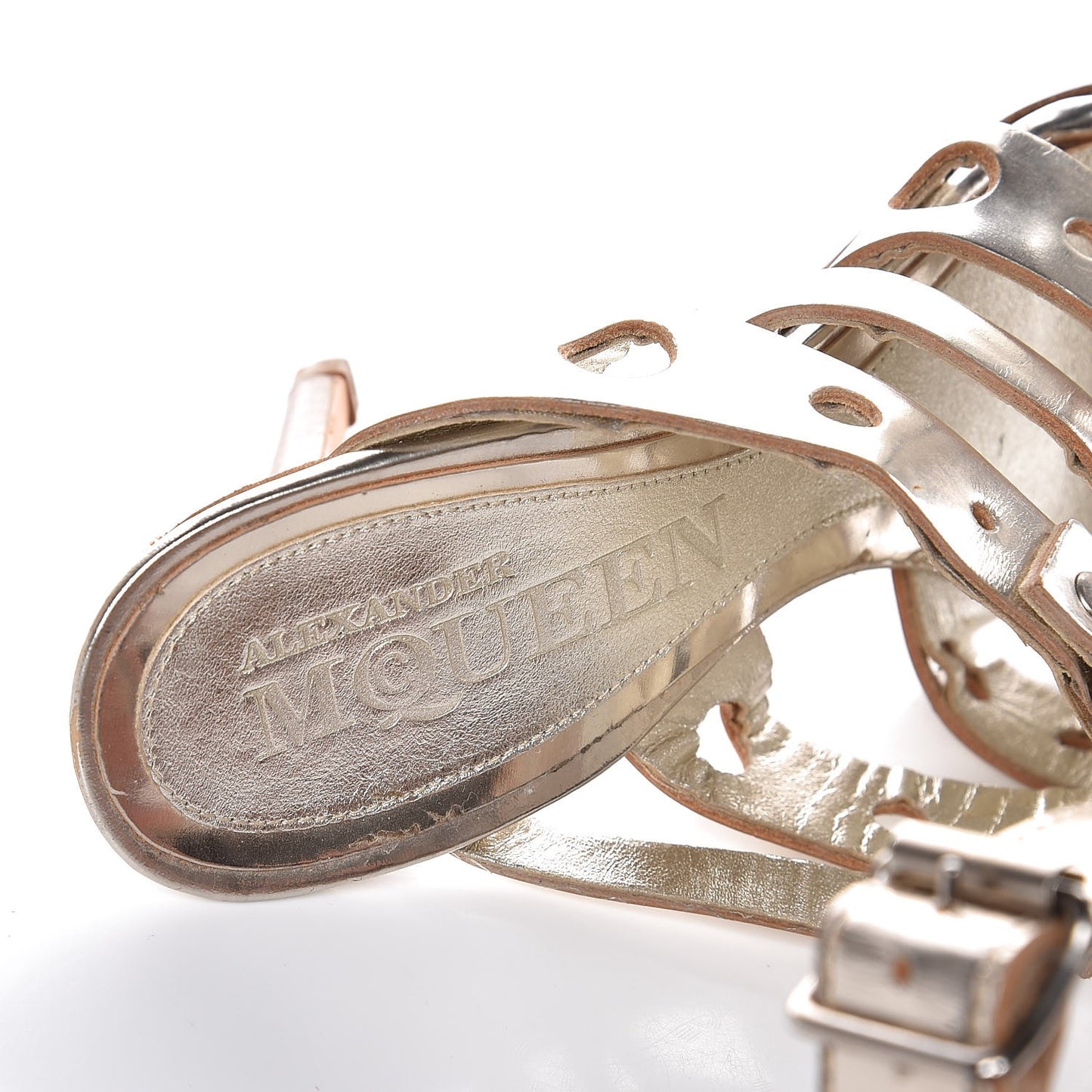 Shiny Calfskin Strappy Sandals 37 Pale Gold