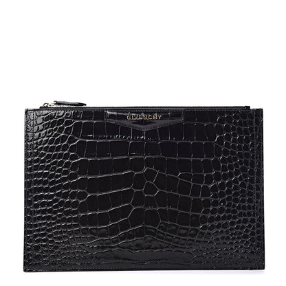 Givenchy Calfskin Crocodile Embossed Medium Zip Pouch Black 1 of 10