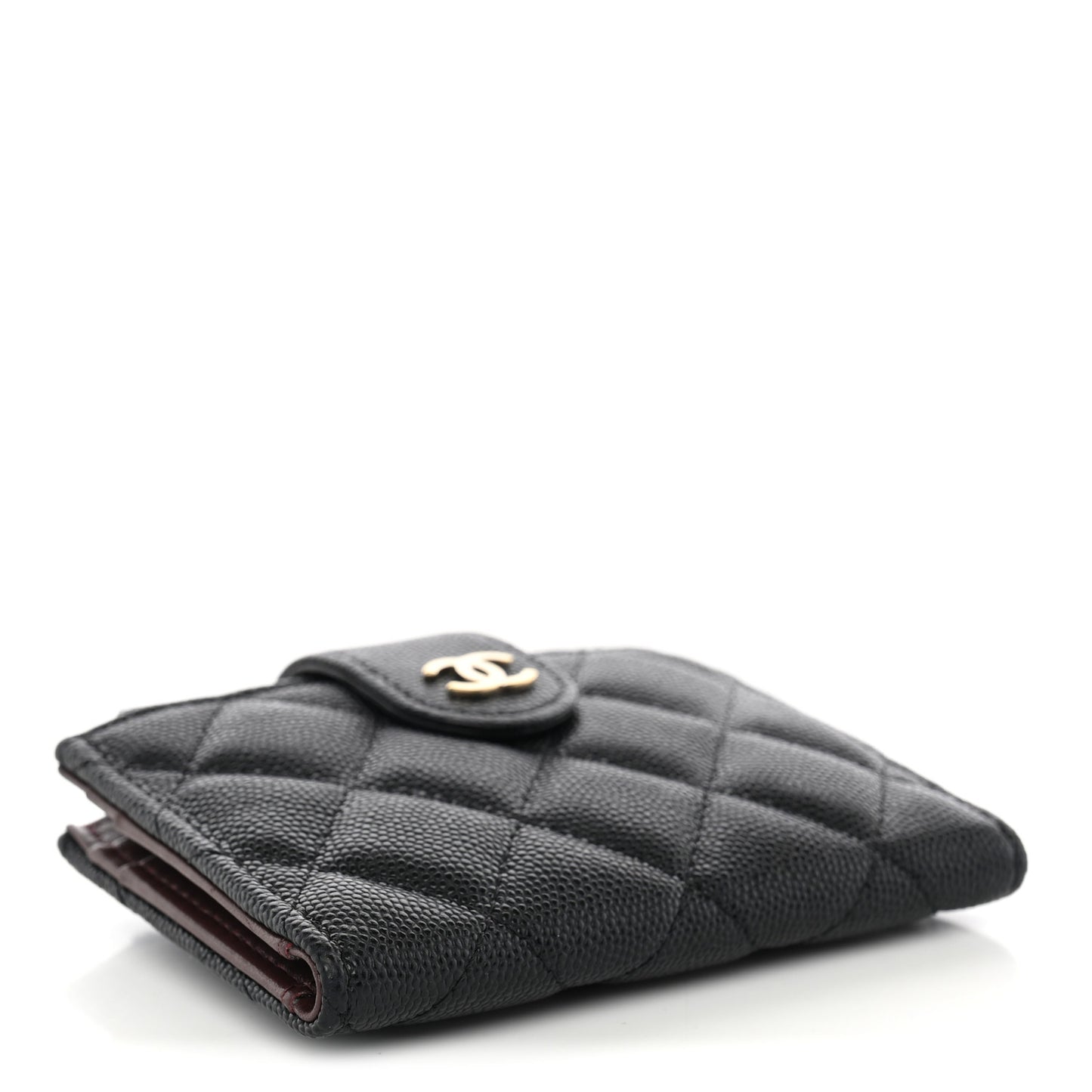 Caviar Quilted Compact Zipped Pocket Wallet Black