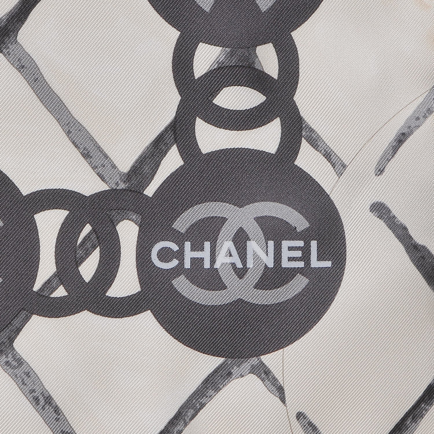 Chanel Silk CC Camellia Scarf Ivory Black 3 of 5