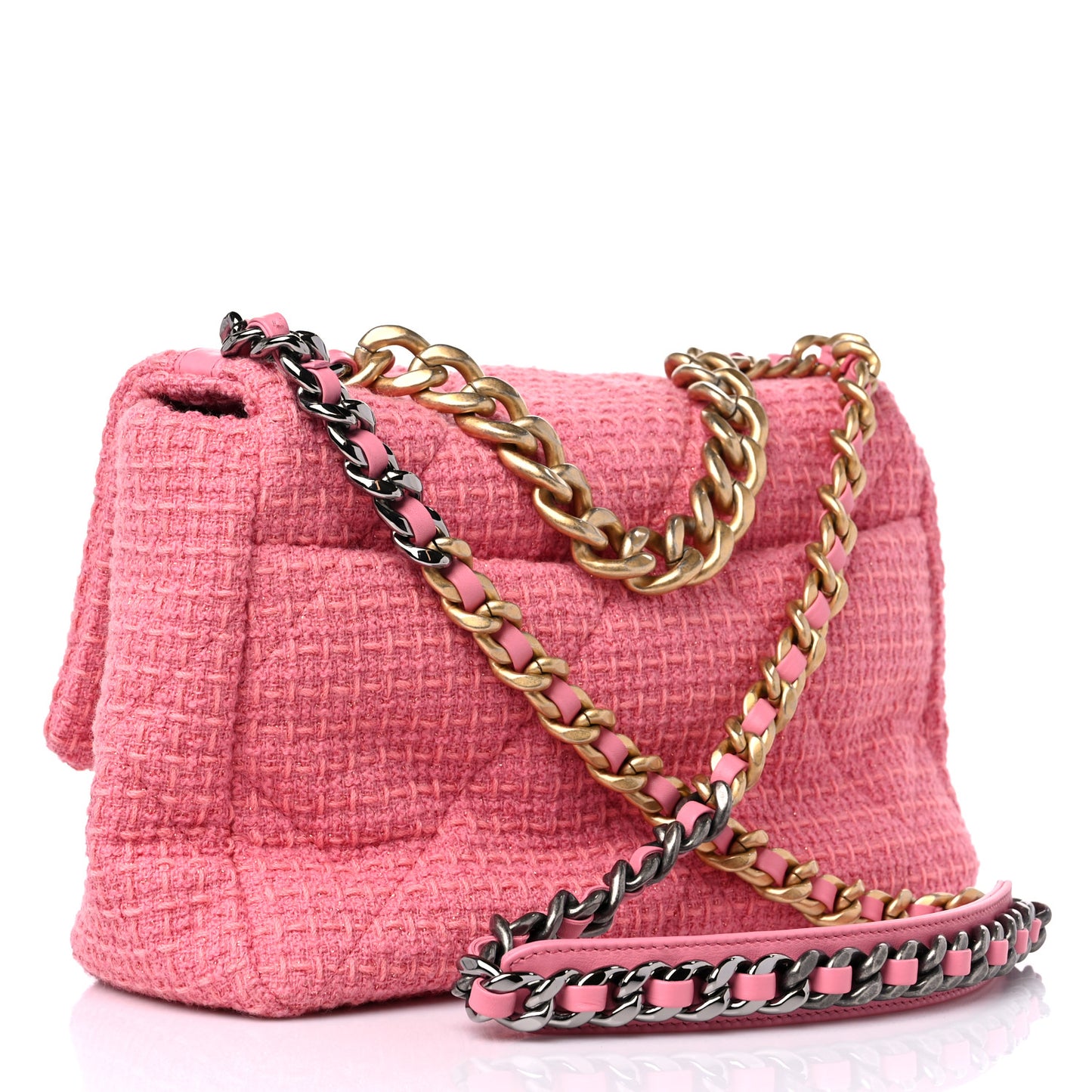Metallic Tweed Quilted Large Chanel 19 Flap Pink