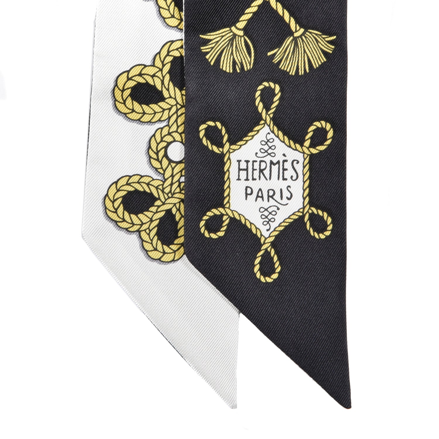 Hermes Silk Galons Et Brandebourg Twilly Black Gold White 2 of 3
