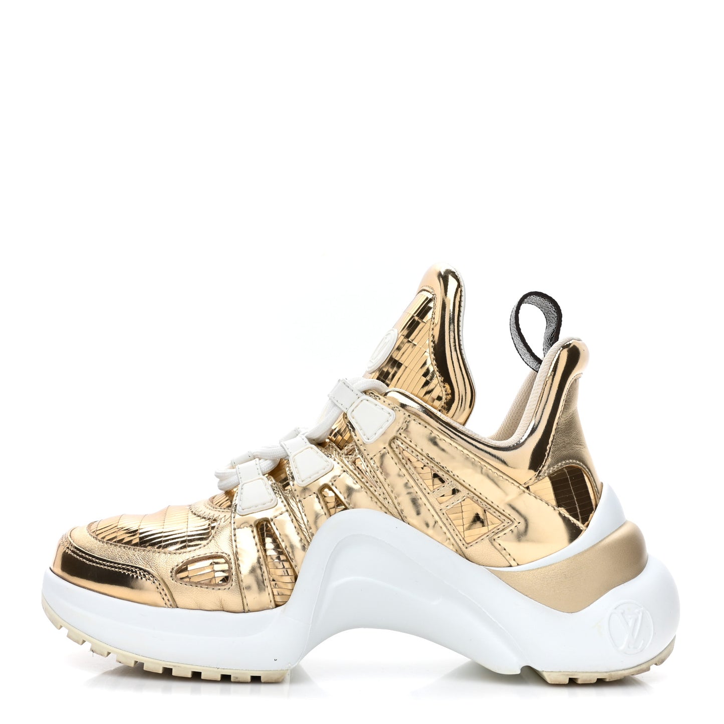 Metallic Calfskin Technical Nylon LV Archlight Sneakers 36 Gold White