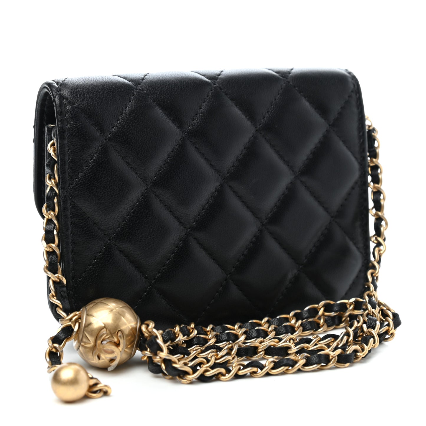 Lambskin Quilted Pearl Crush Clutch With Chain Black