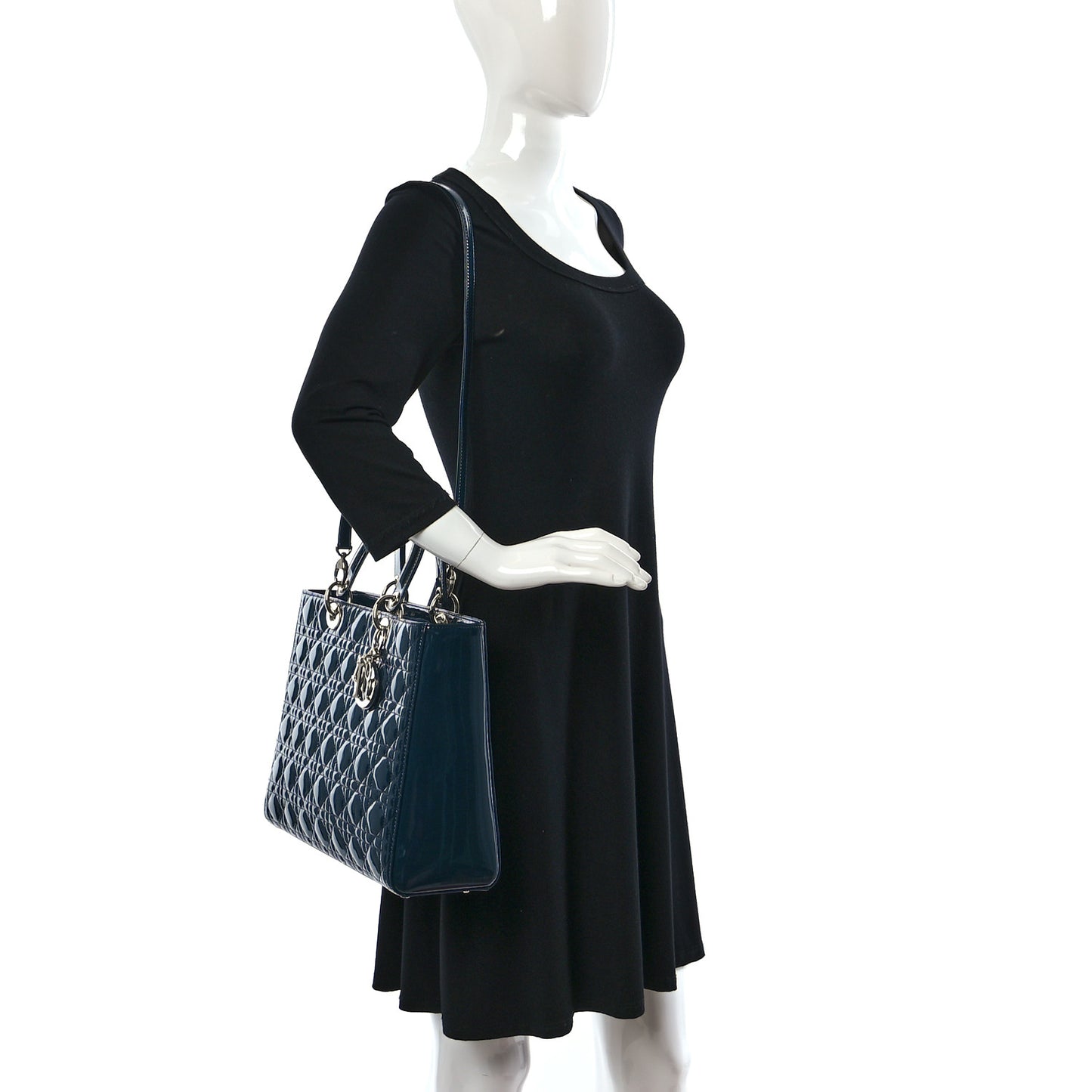 Patent Cannage Large Lady Dior Blue