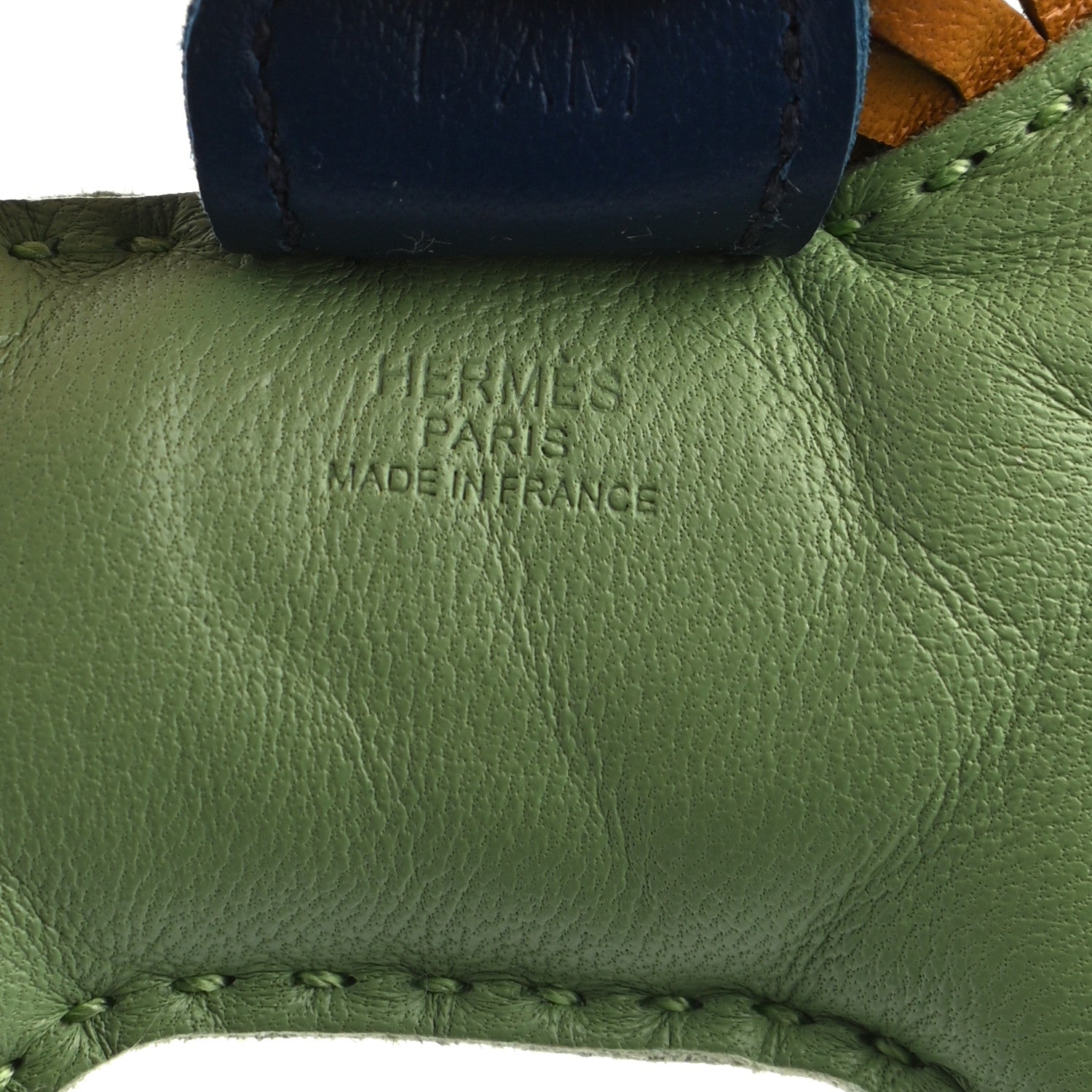Hermes Milo Lambskin Grigri Rodeo Horse Bag Charm PM Vert Criquet Sesame Bleu de Malte 3 of 4