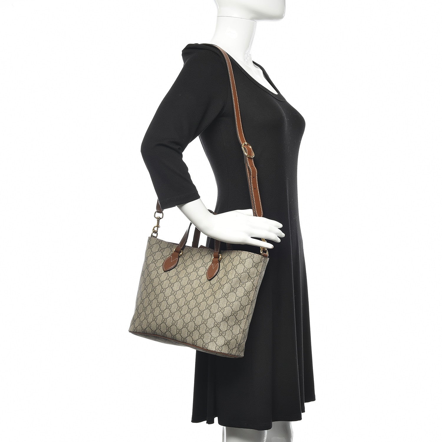 Gucci Soft GG Supreme Monogram Small Crossbody Tote Beige Cuir 2 of 11
