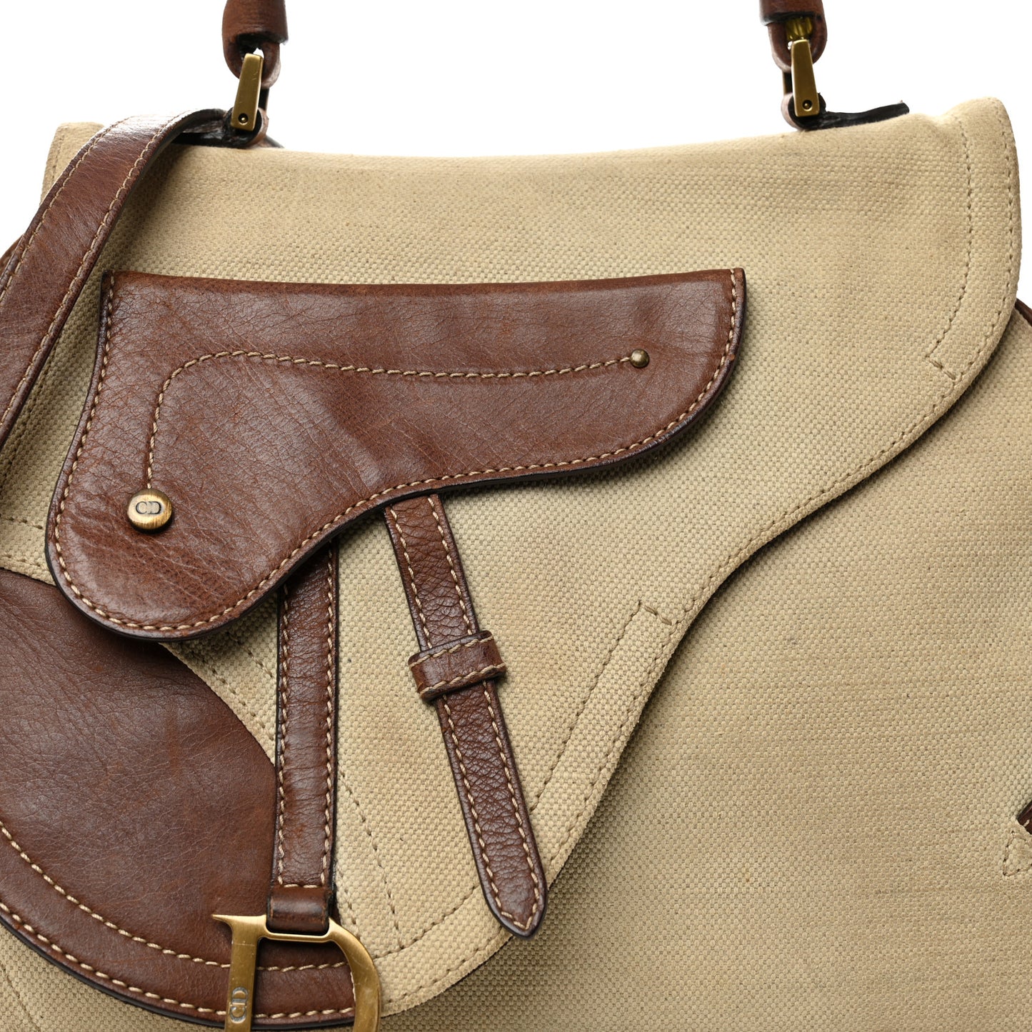 Canvas Calfskin Saddle Bowler Natural Brown