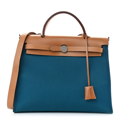 Hermes Vache Hunter Toile Herbag Zip 31 PM Bleu Natural 3 of 14
