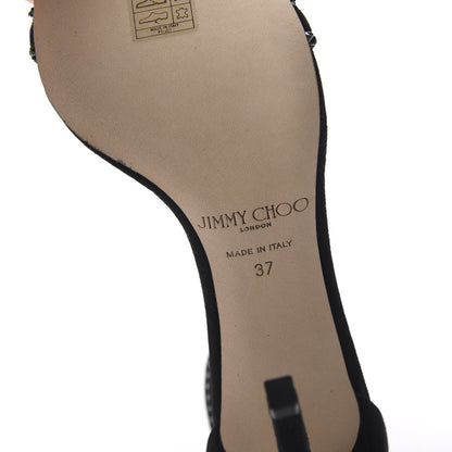 Jimmy Choo Suede Jewel Dochas 100 Open Toe Sandals 37 Black 6 of 9