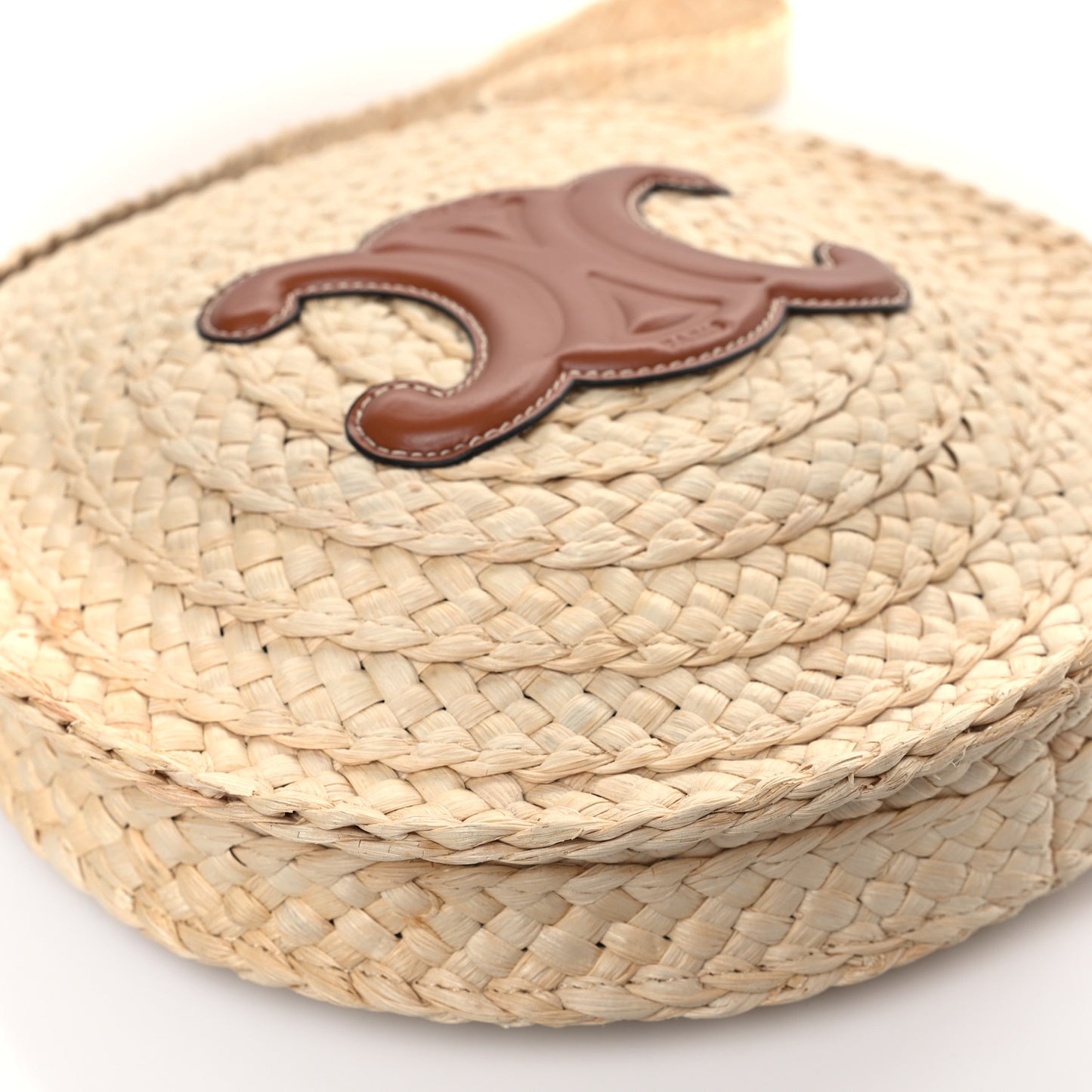 Raffia Calfskin Small Round Bag Natural Tan