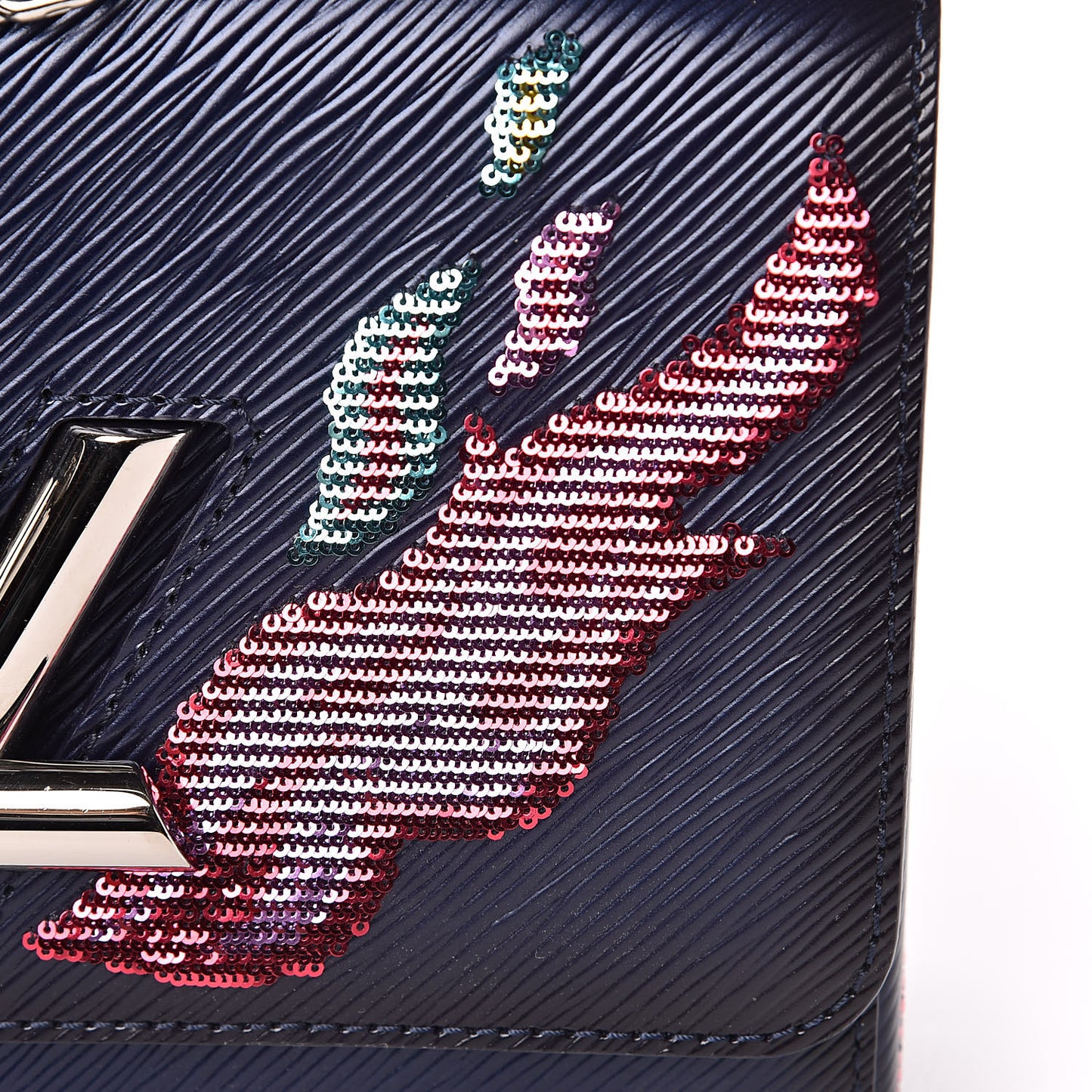 Epi Sequins Flame Twist Shoulder Bag MM Blue Nuit