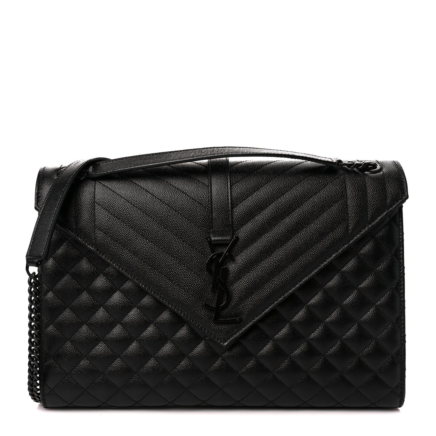 Grain De Poudre Textured Mixed Matelasse Large Triquilt Monogram Monochrome Satchel Black