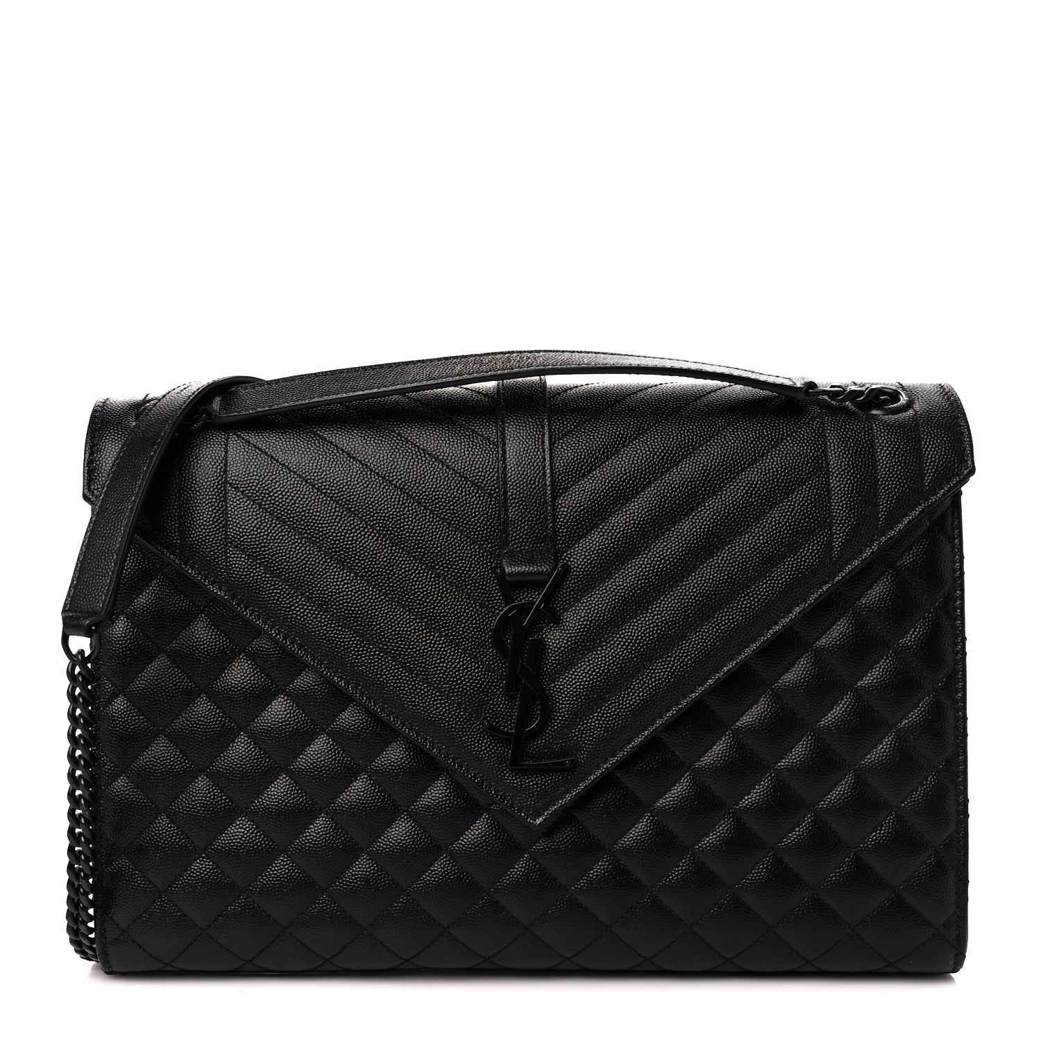 Saint Laurent Grain De Poudre Textured Mixed Matelasse Large Triquilt Monogram Monochrome Satchel Black 1 of 12