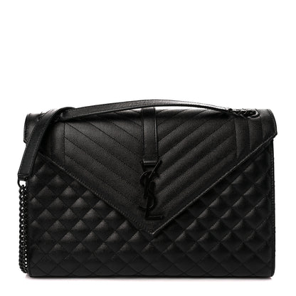 Saint Laurent Grain De Poudre Textured Mixed Matelasse Large Triquilt Monogram Monochrome Satchel Black 1 of 12