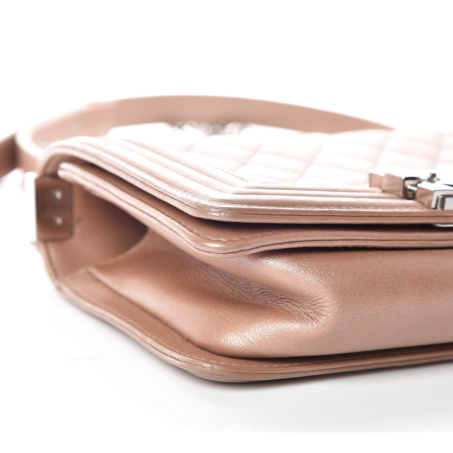 Metallic Calfskin Quilted Small Boy Flap Light Brown