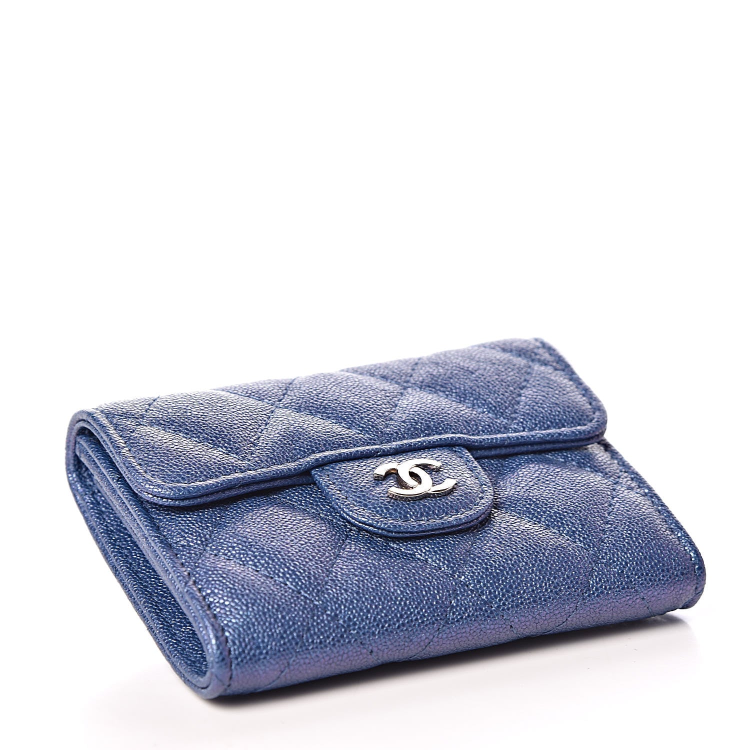Chanel Iridescent Caviar Quilted Flap Card Holder Wallet Dark Blue 4 of 9