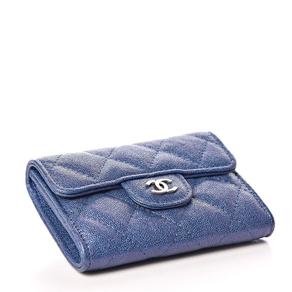Chanel Iridescent Caviar Quilted Flap Card Holder Wallet Dark Blue 4 of 9