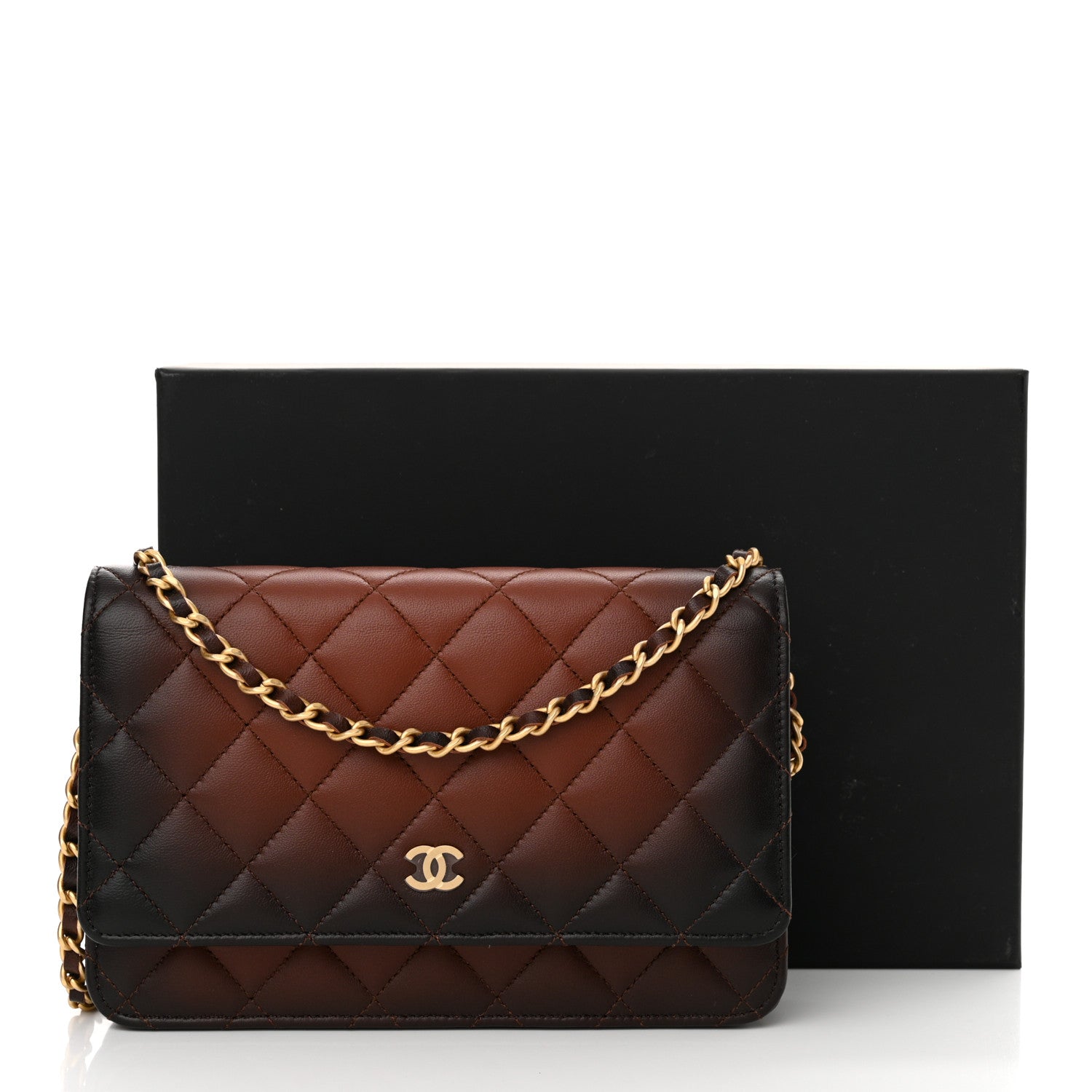 Chanel Gradient Lambskin Quilted Wallet On Chain WOC Brown 12 of 12