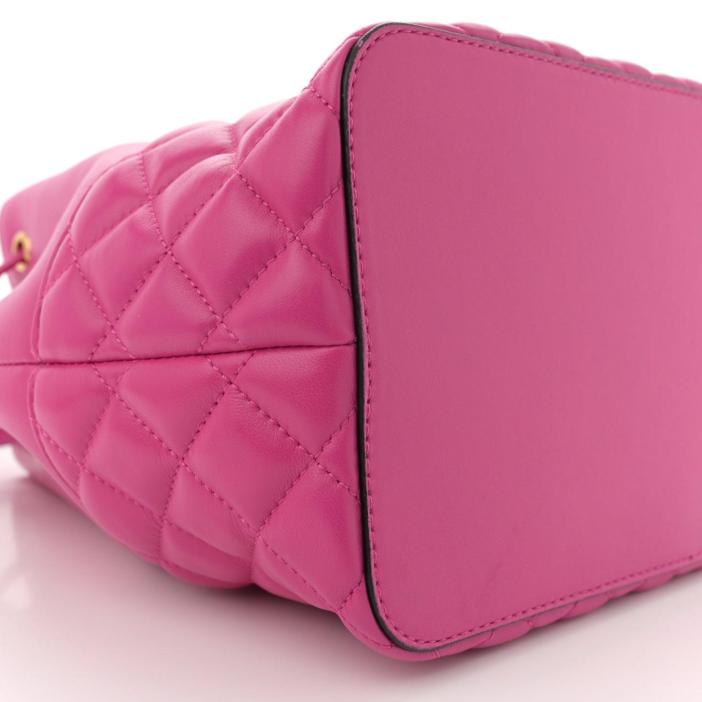 Nappa Quilted Medusa Top Handle Bucket Bag Fuchsia