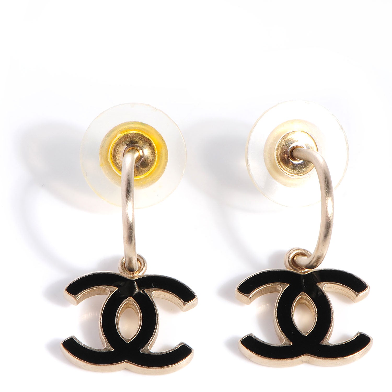 Chanel Enamel CC Earrings Gold Black 1 of 5