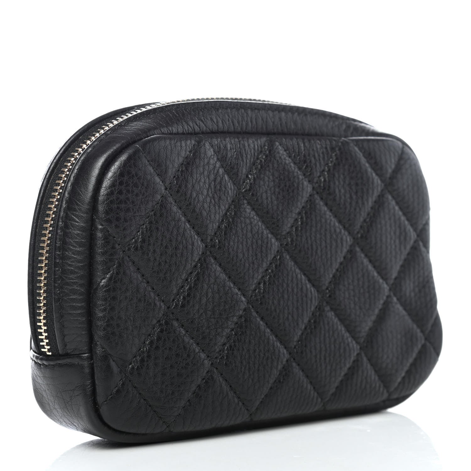Chanel Calfskin Quilted Small Curvy Pouch Cosmetic Case Black 2 of 4