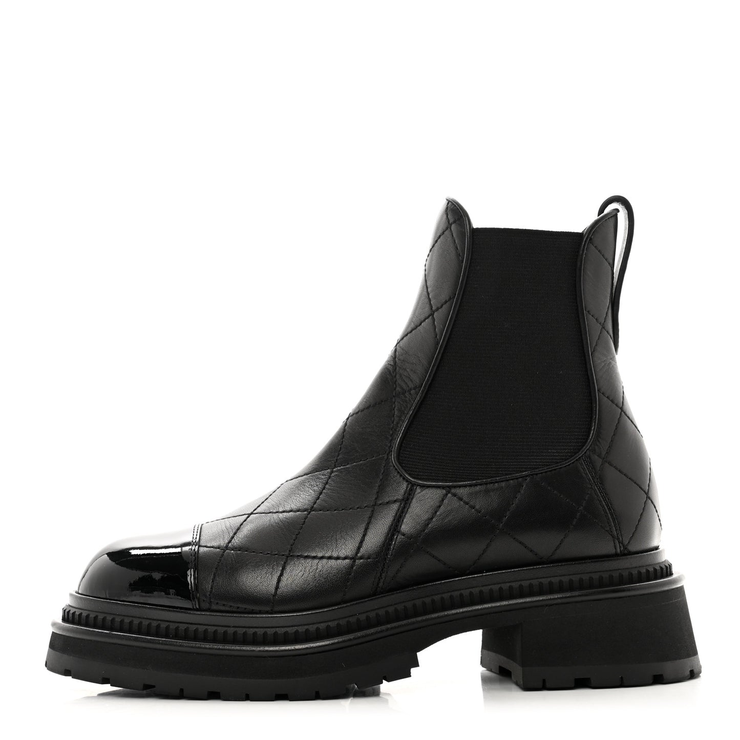 Calfskin Patent Cap Toe Quilted Short Boots 36.5 Black