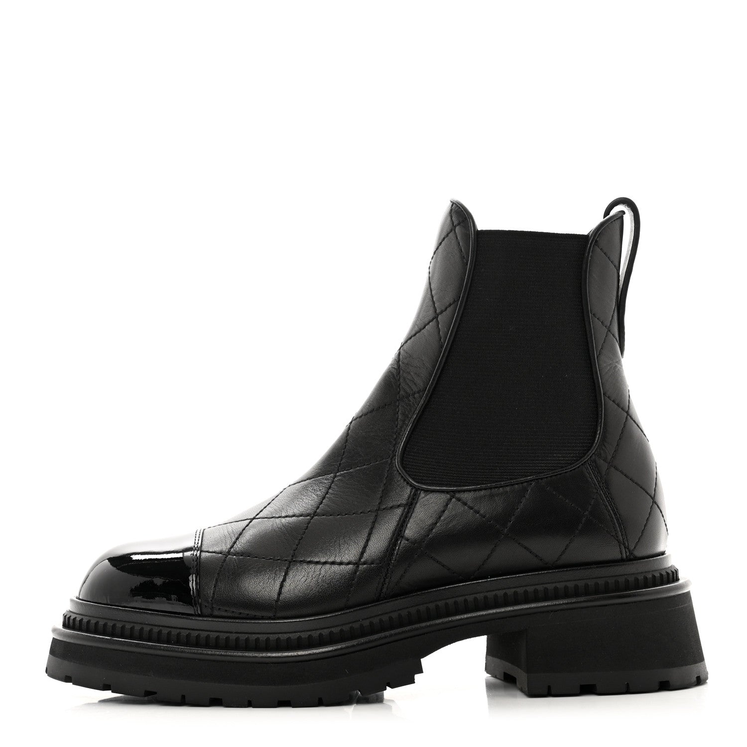 Chanel Calfskin Patent Cap Toe Quilted Short Boots 36.5 Black 1 of 9