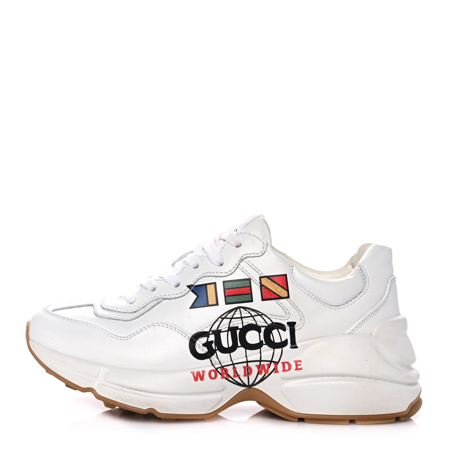 Gucci Calfskin Worldwide Womens Rhyton Sneakers 35.5 Great White 1 of 11