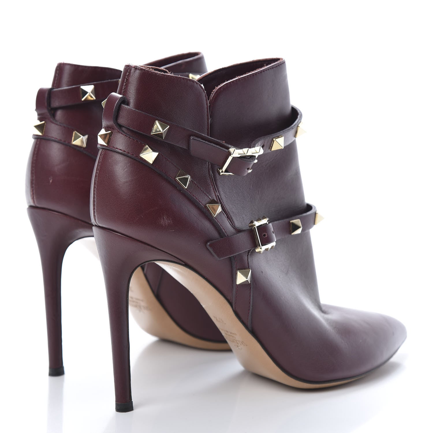 Valentino Garavani Calfskin Rockstud Double Buckle 100mm Ankle Boots 37.5 Rubin 4 of 17