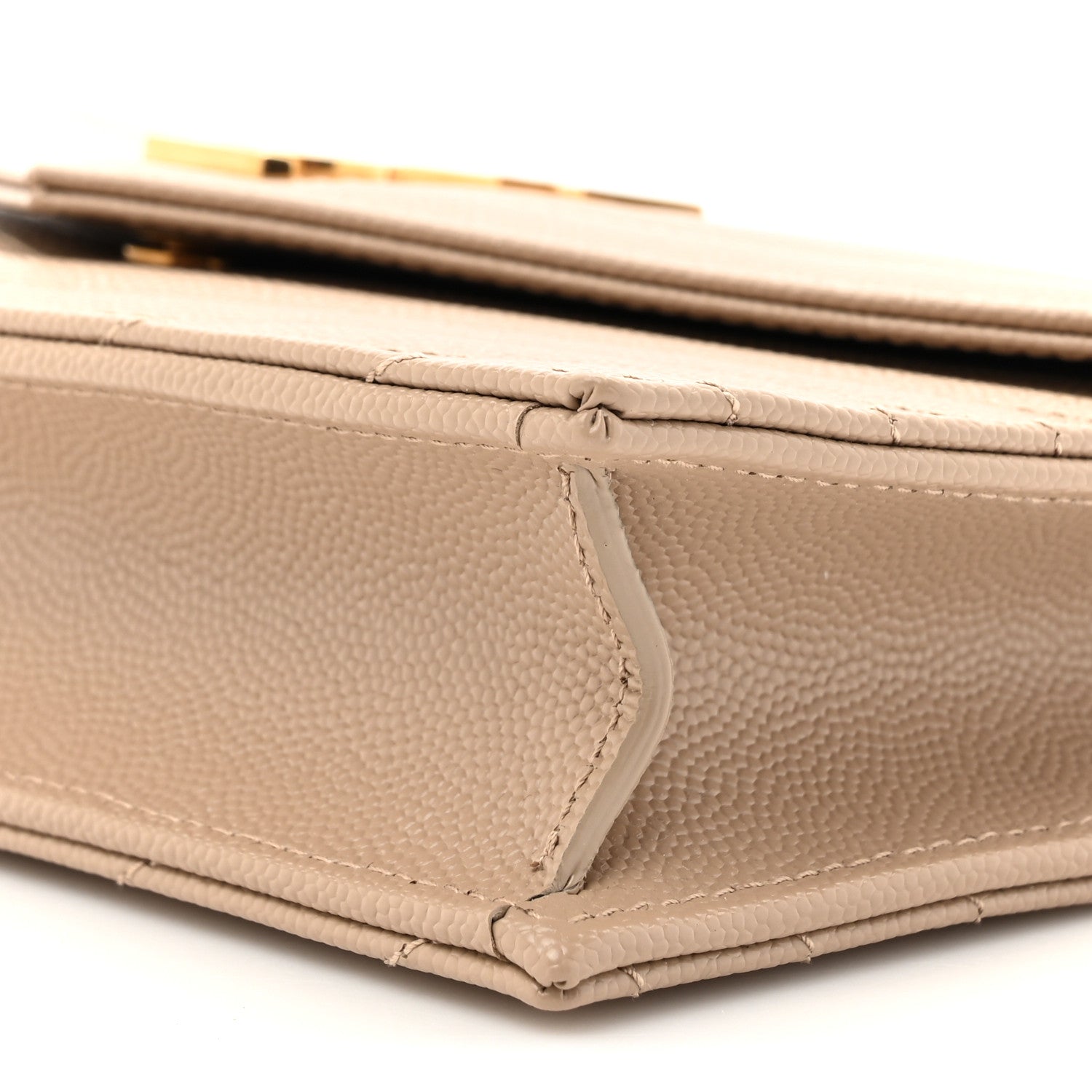 Saint Laurent Grain De Poudre Matelasse Chevron Monogram Envelope Chain Wallet Dark Beige 8 of 10