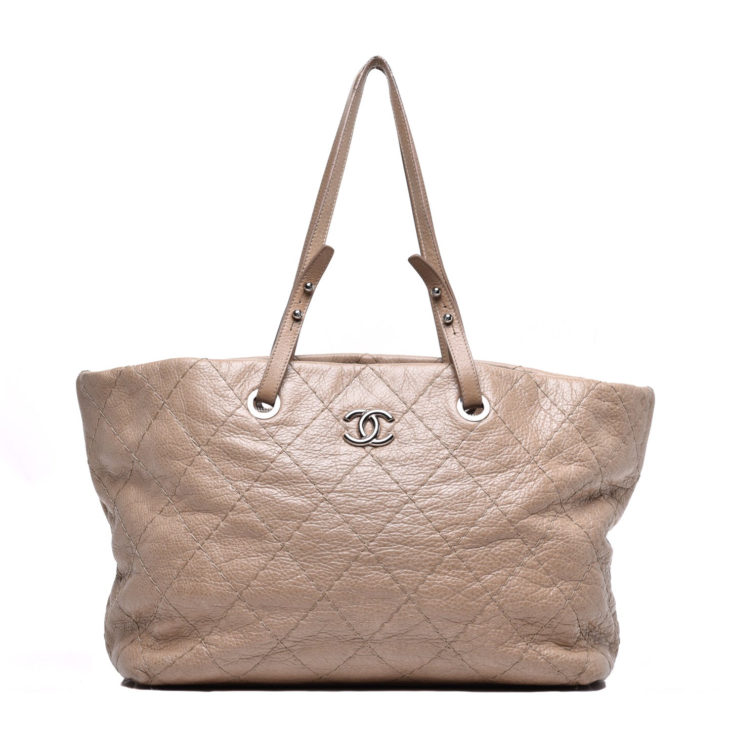 Glazed Calfskin Large On The Road Tote Beige