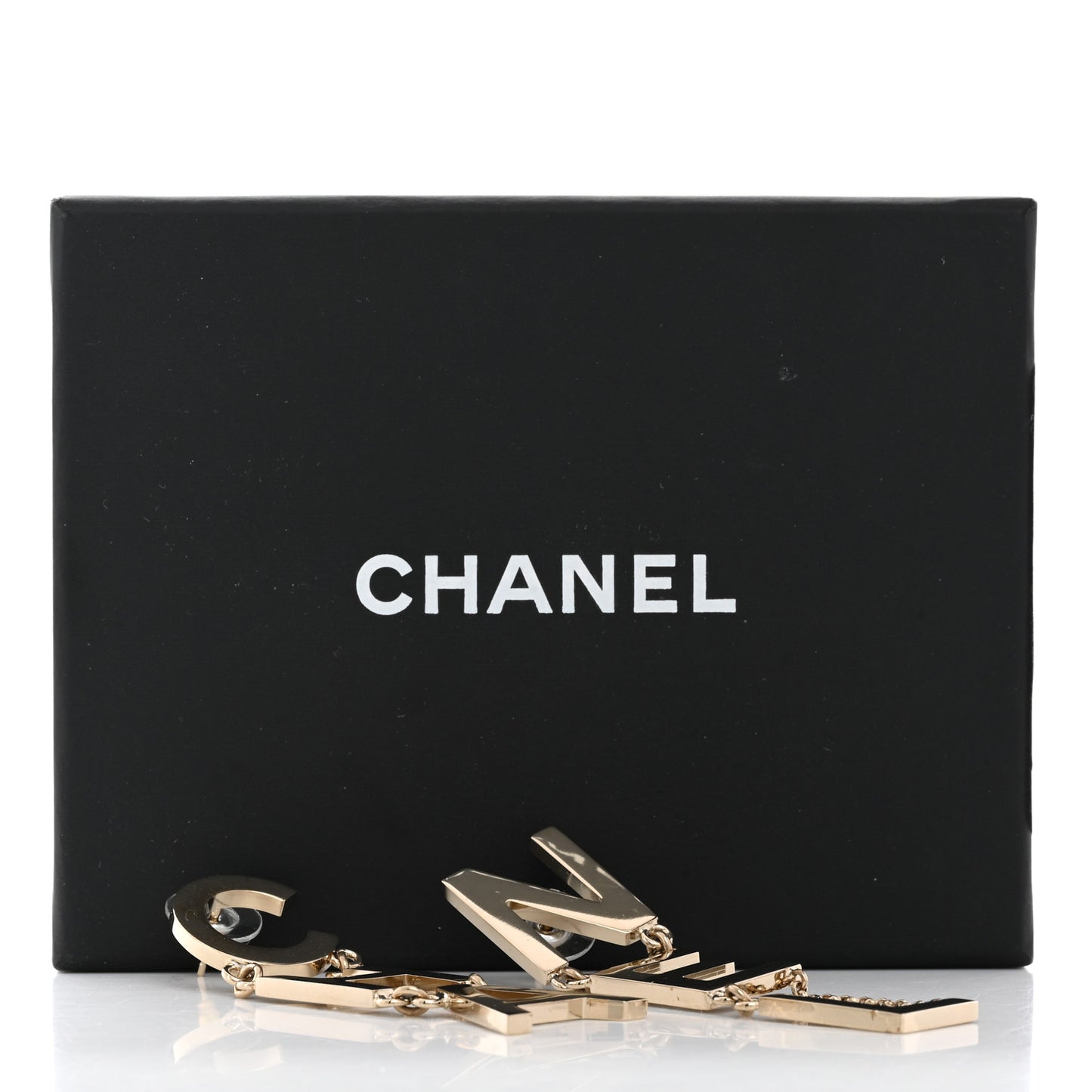 Metal Cha-Nel Logo Drop Earrings Gold