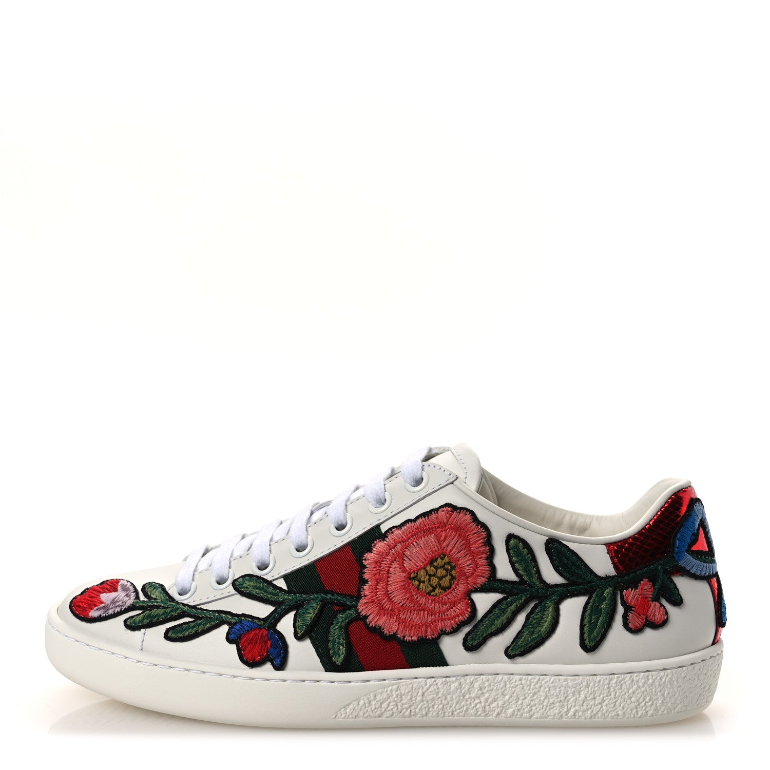 Gucci Calfskin Web Floral Embroidered Womens Ace Sneakers 36 White 1 of 11