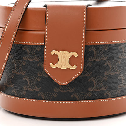 Celine Calfskin Triomphe Canvas Medium Tambour Bag Tan 8 of 10