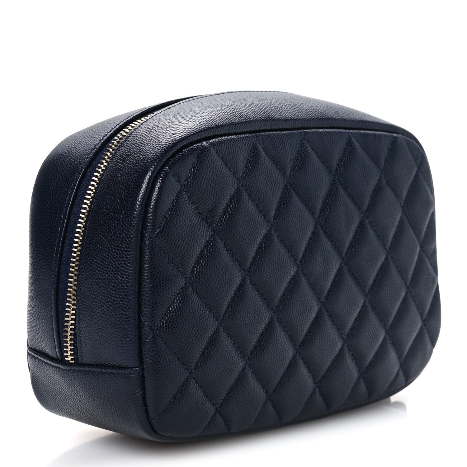 Chanel Caviar Quilted Medium Curvy Pouch Cosmetic Case Navy 3 of 8