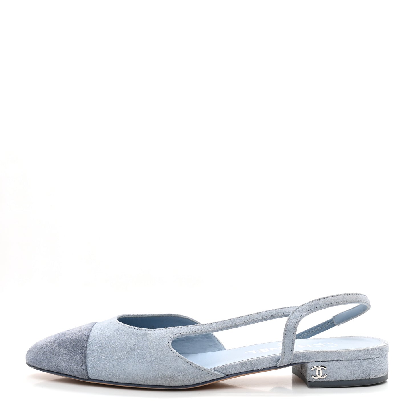Suede Cap Toe CC Coco Slingback Pumps 37.5 Light Blue Dark Blue