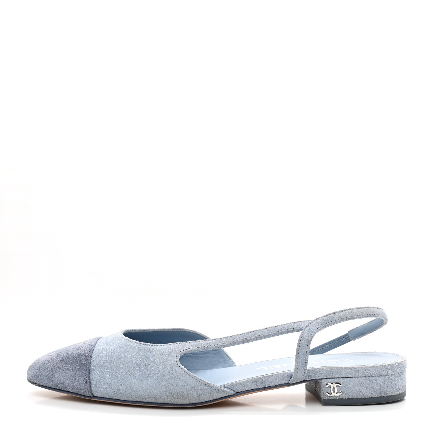 Chanel Suede Cap Toe CC Coco Slingback Pumps 37.5 Light Blue Dark Blue 1 of 10
